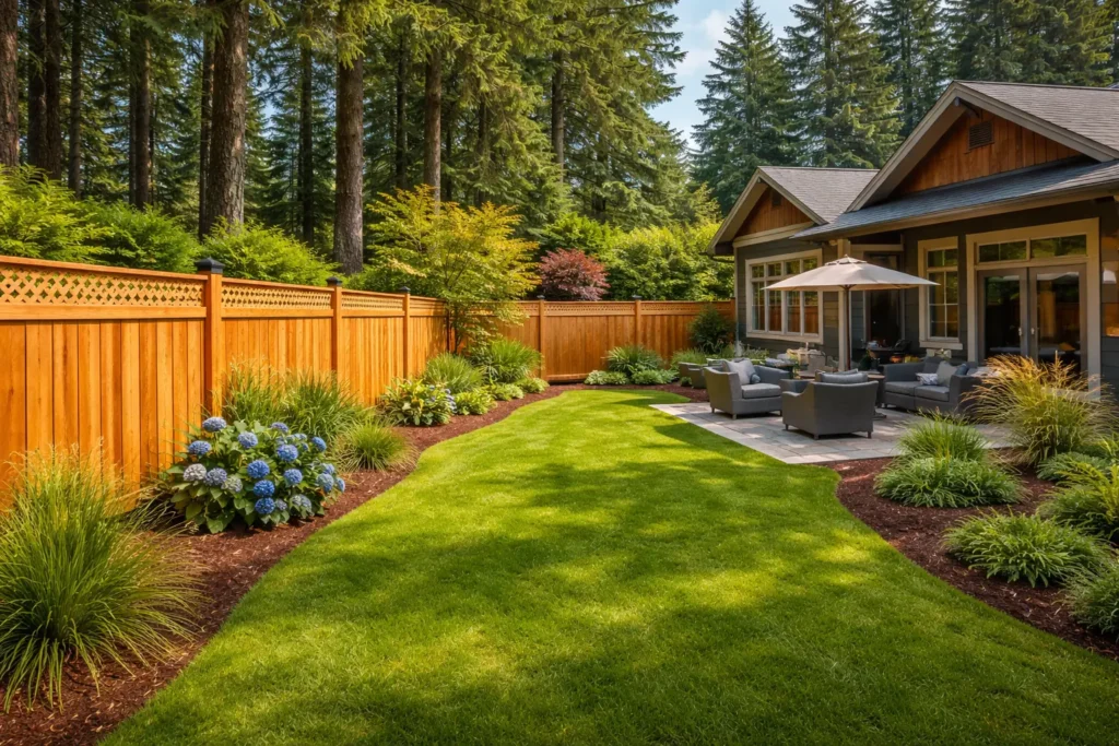 newly built cedar fence around yard