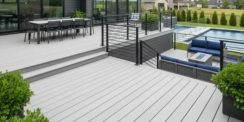 composite deck extending to a pool
