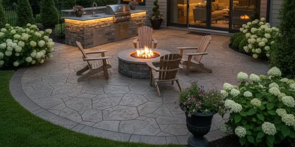 concrete patio with firepit