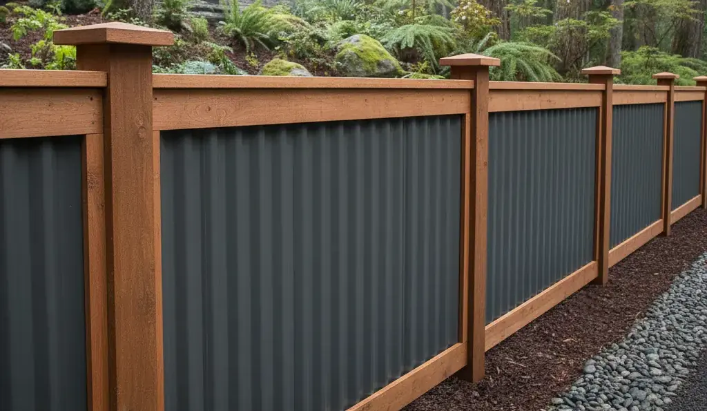 corrugated metal fence panels up close