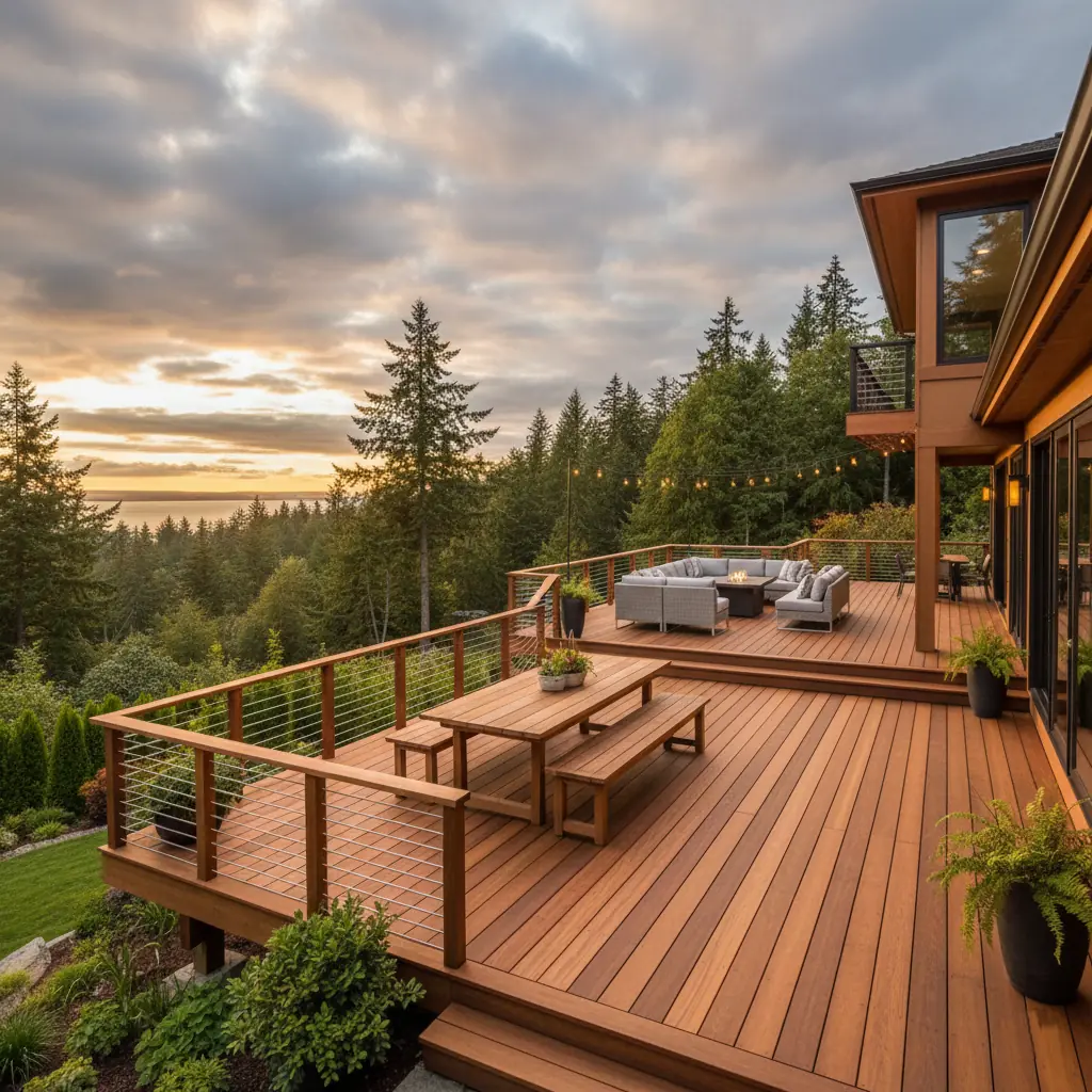 wooden deck view out to the water